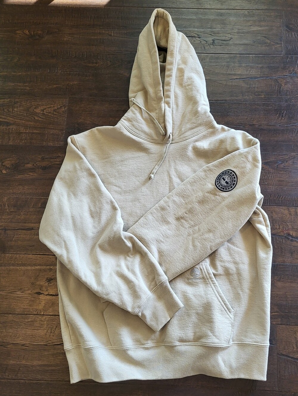 Supreme x Timberland Hooded Sweatshirt Mens Beige Tan Back Graphic Pullover